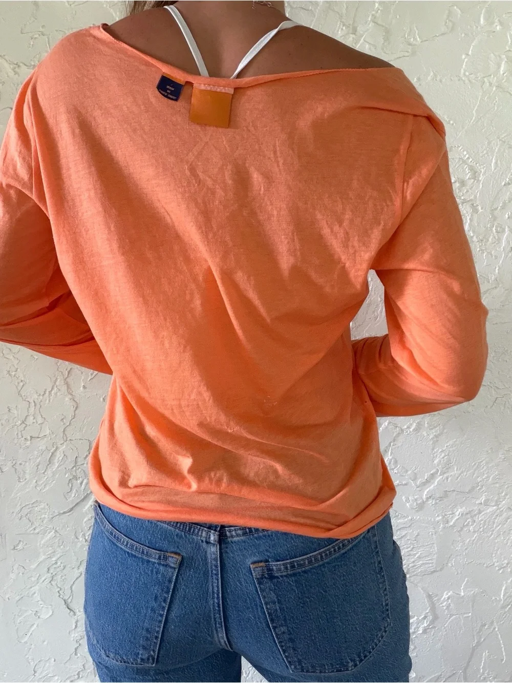 Tory Burch Lightweight Long-Sleeve Boatneck Top in Peach Orange